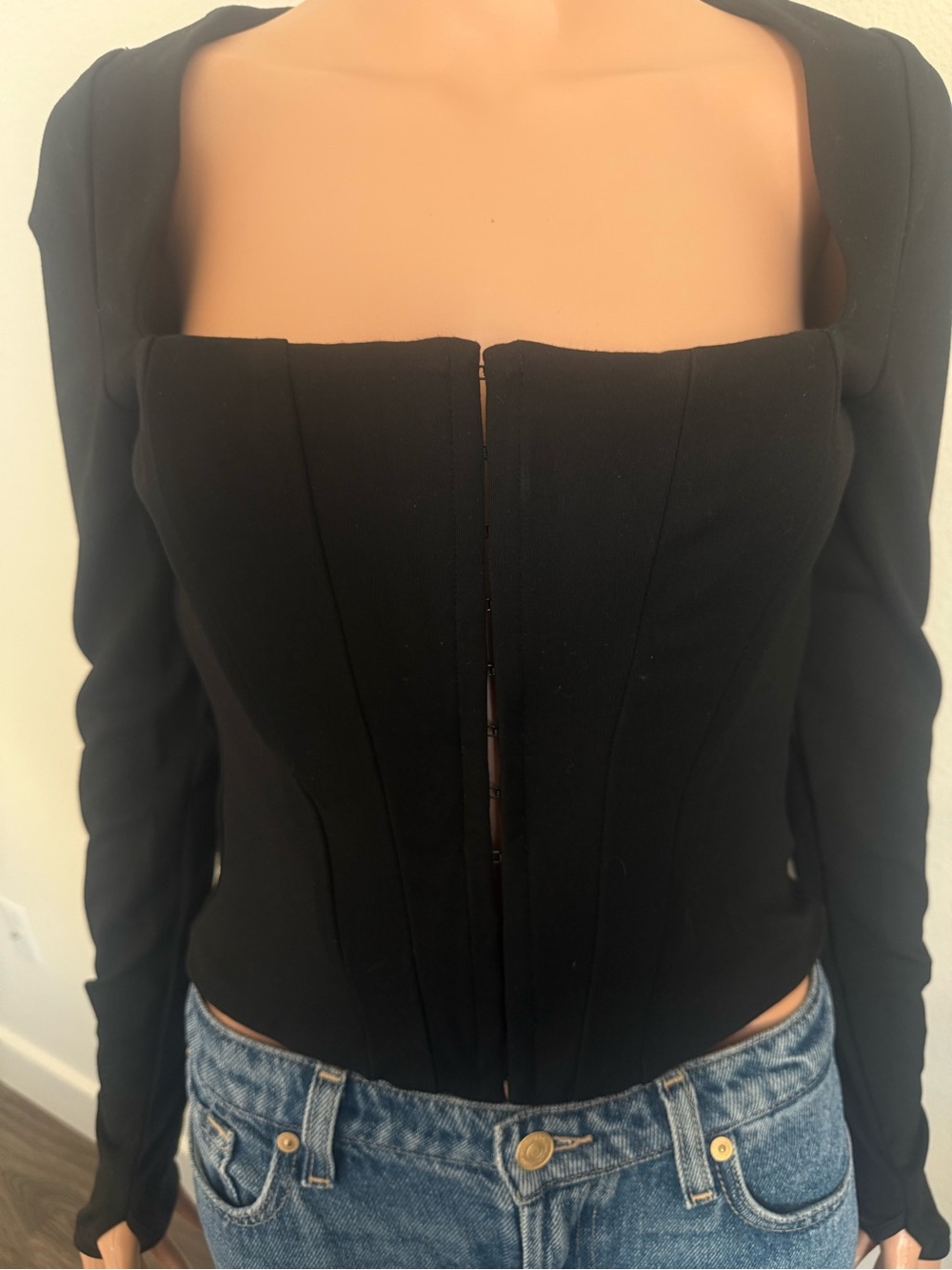 House of CB The Long-Sleeve Balconette Black Corset Top